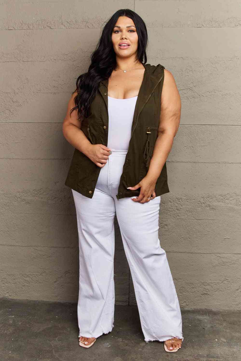 Zenana More To Come Full Size Military Hooded Vest - Deals DejaVu