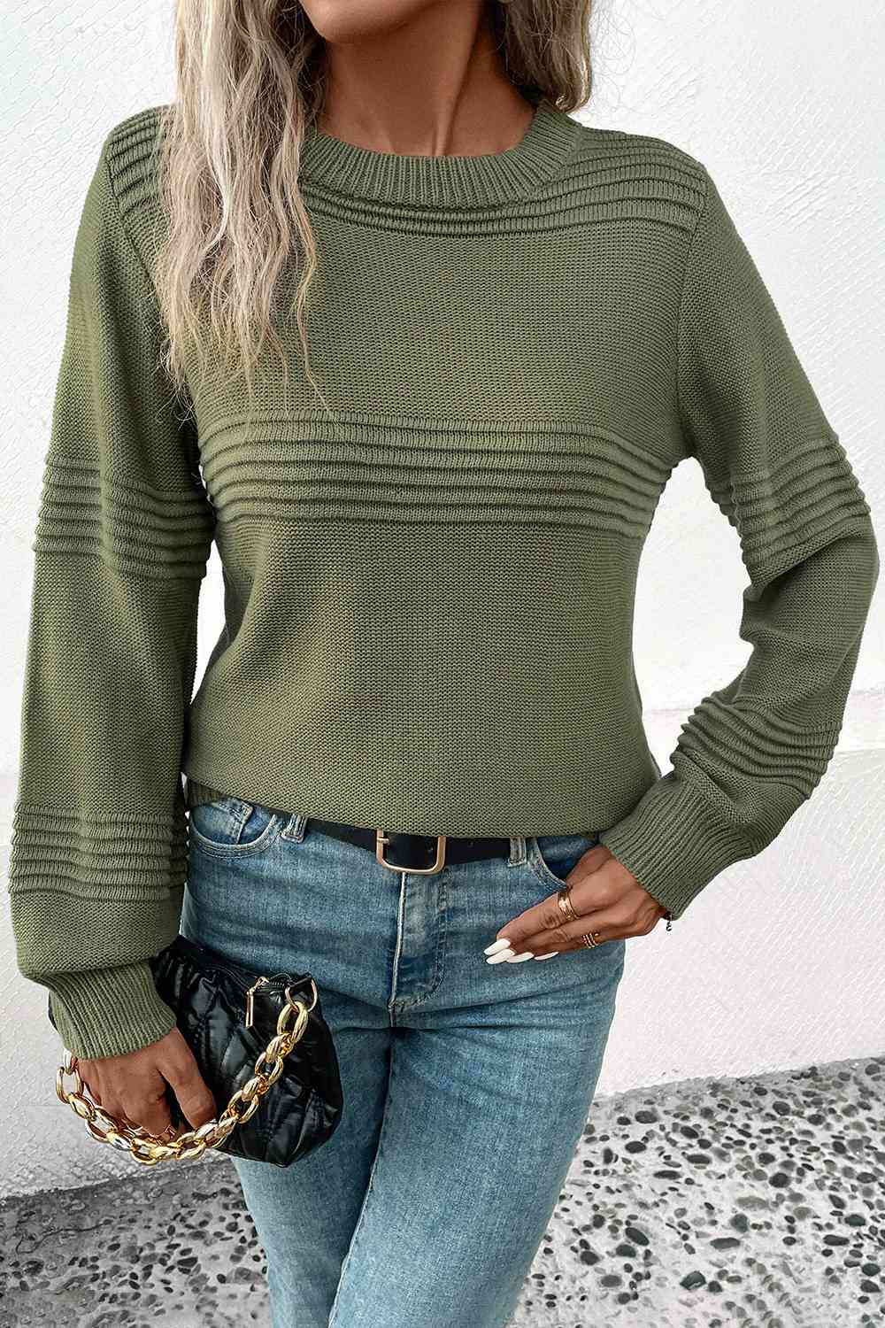 Round Neck Long Sleeve Sweater - Deals DejaVu