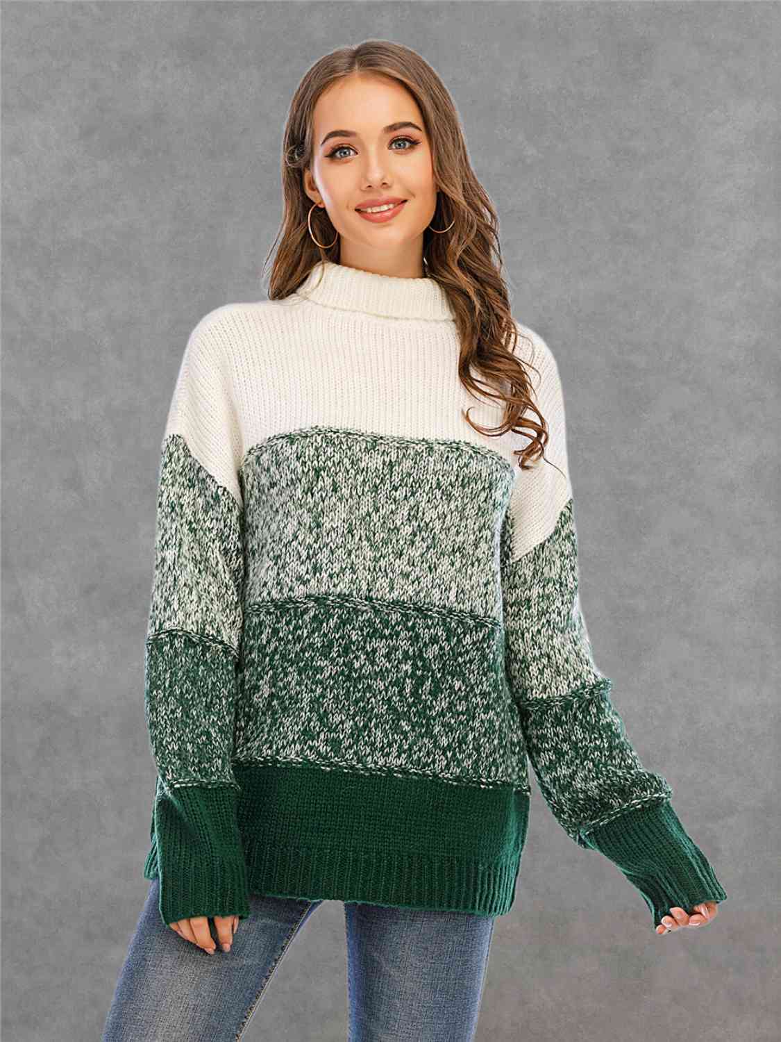 Color Block Turtleneck Sweater - Deals DejaVu