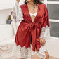 Plus Size Lace Patchwork Tie Front Robe