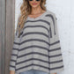 Round Neck Dropped Shoulder Striped Sweater - Deals DejaVu