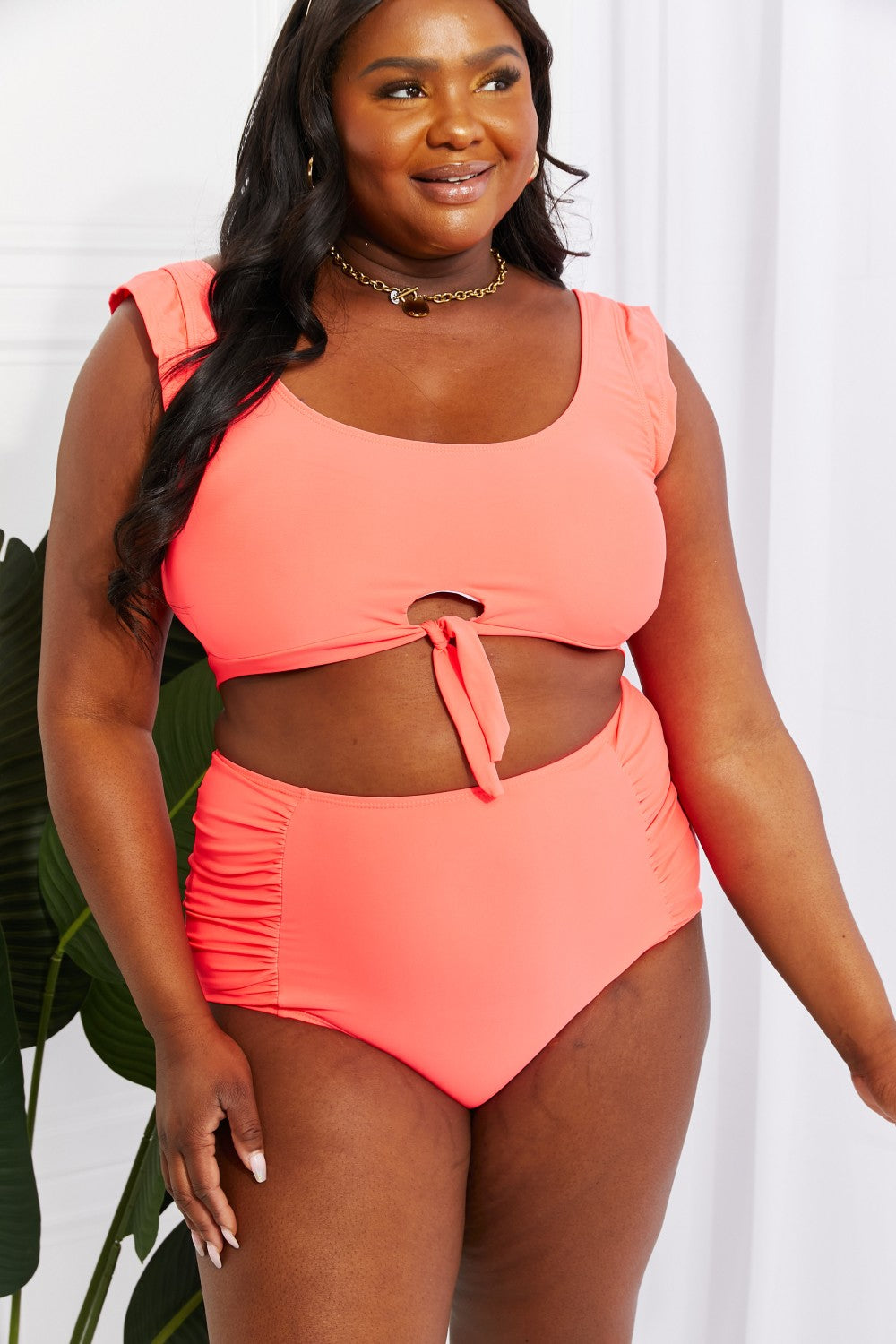 Marina West Swim Sanibel Crop Swim Top and Ruched Bottoms Set in Coral (TB9D) T - Deals DejaVu