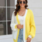 Open Front Contrast Color Balloon Sleeve Cardigan