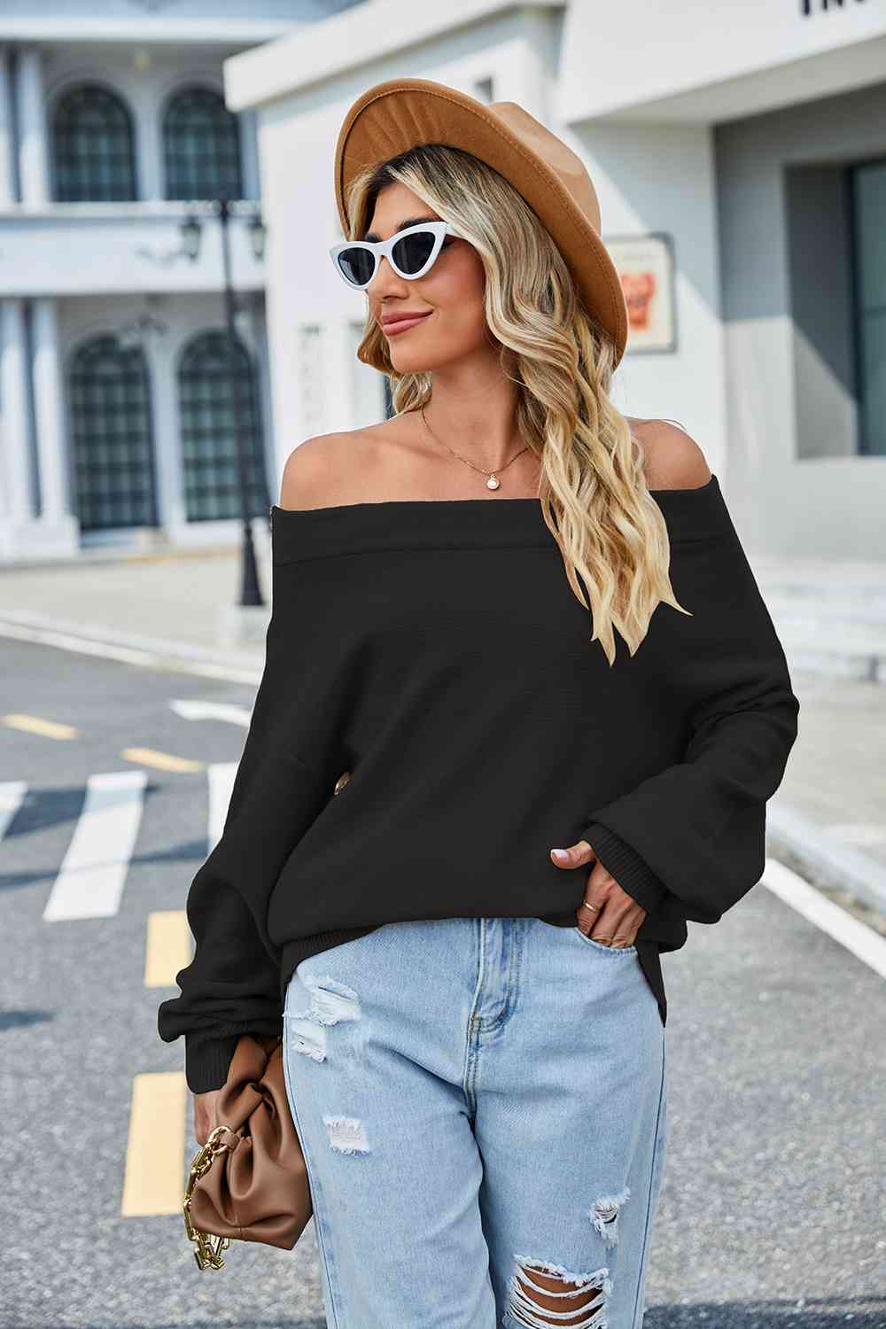 Long Sleeve Ribbed Trim Sweater - Deals DejaVu