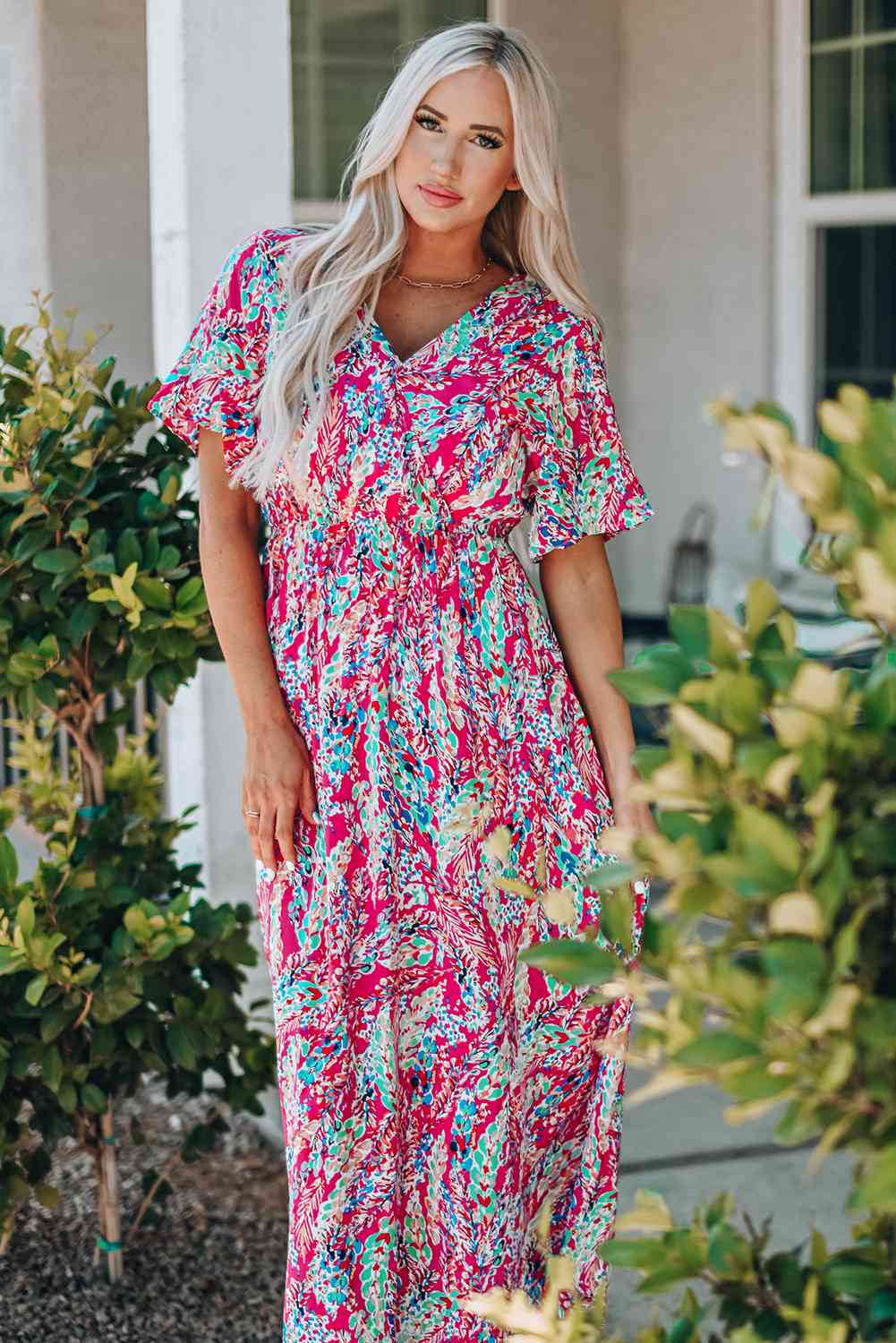 Multicolored V-Neck Maxi Dress (BWMT) T - Deals DejaVu