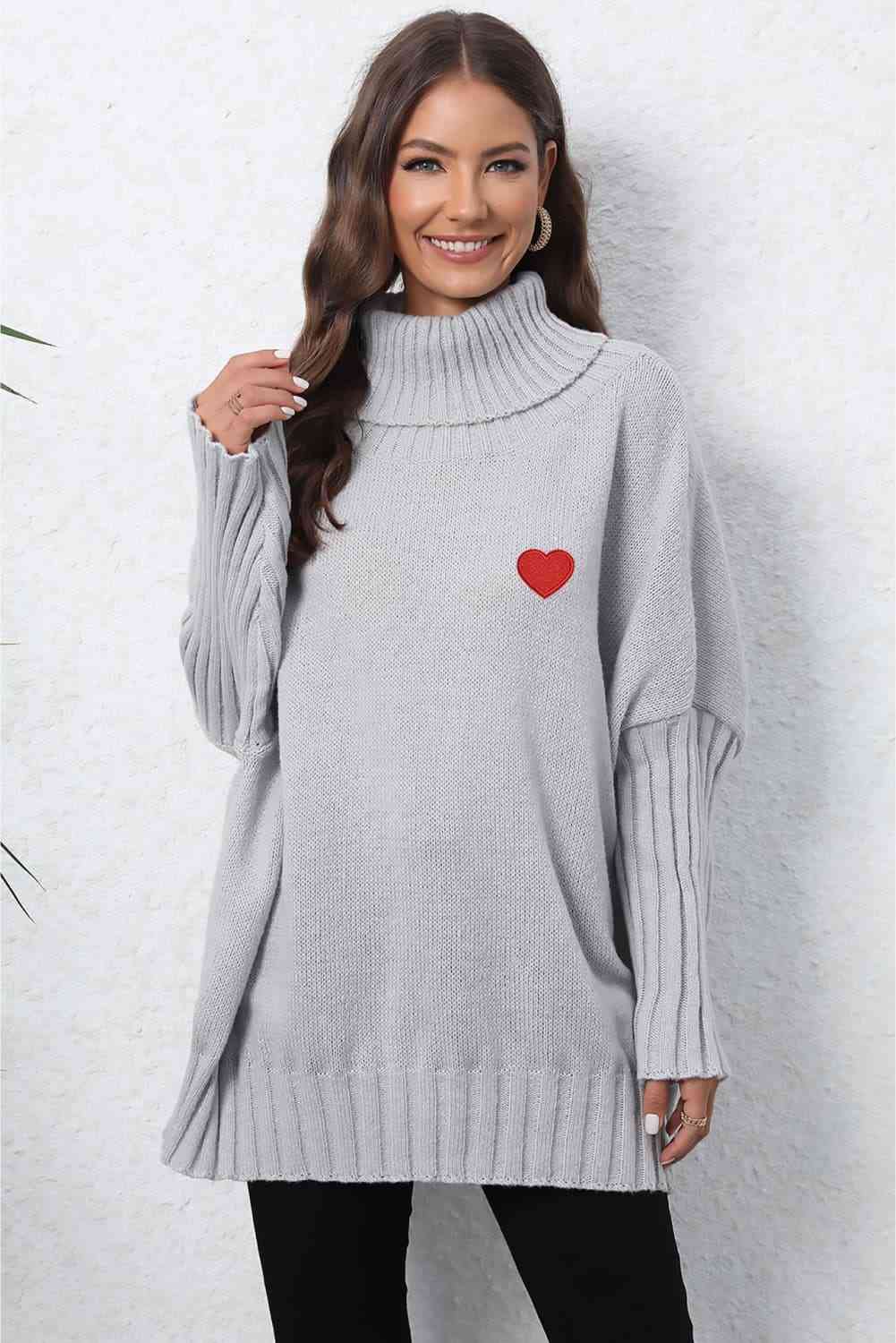 Turtle Neck Long Sleeve Ribbed Sweater - Deals DejaVu