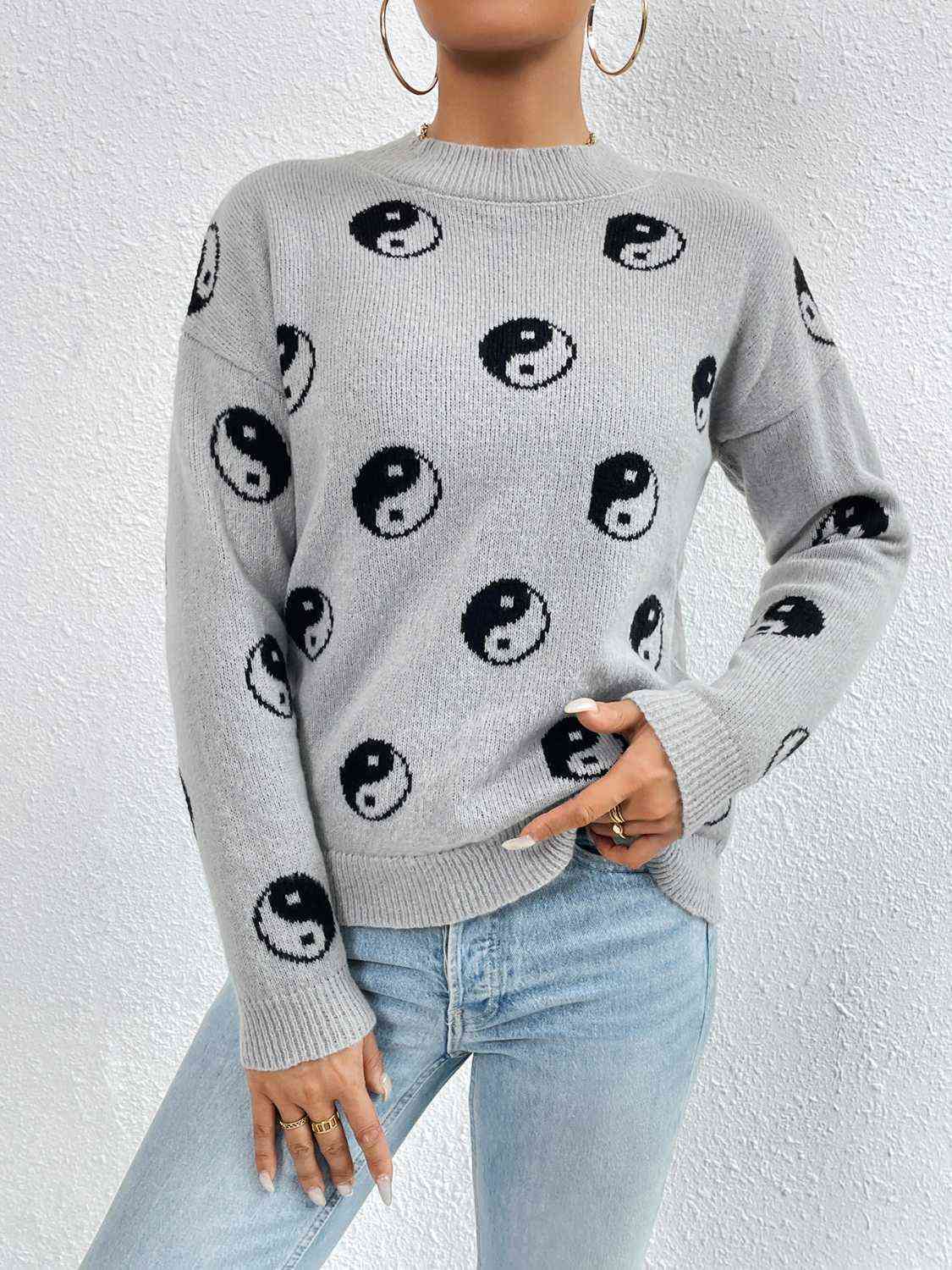 Patterned Drop Shoulder Sweater - Deals DejaVu