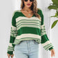 Striped V-Neck Dropped Shoulder Sweater