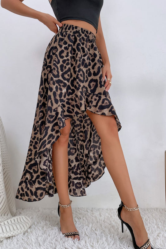Leopard Ruffle Hem High-Low Skirt (TB7) T - Deals DejaVu