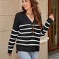 V-Neck Striped Dropped Shoulder Sweater - Deals DejaVu