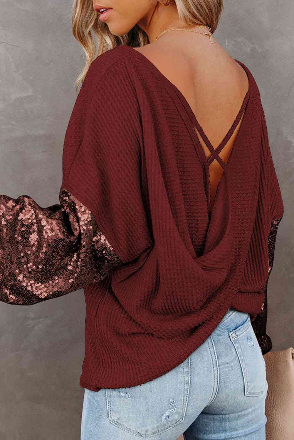 Sequin Waffle-Knit Blouse (BFD) T - Deals DejaVu