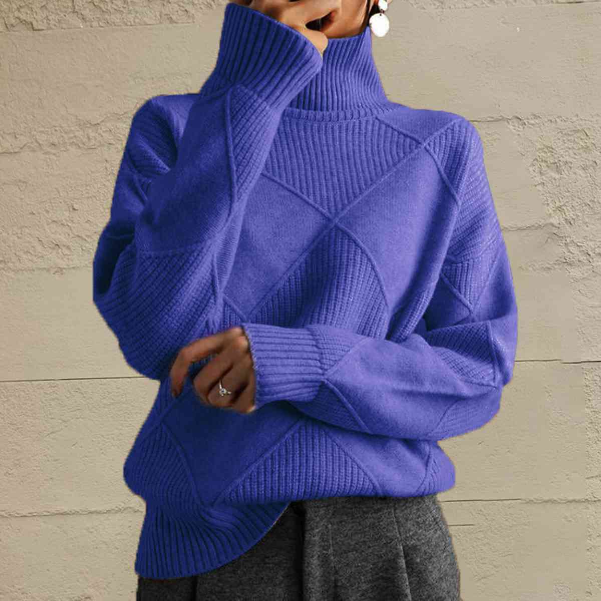 Geometric Turtleneck Long Sleeve Sweater - Deals DejaVu