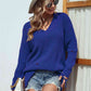 Distressed V-Neck Drop Shoulder Sweater - Deals DejaVu