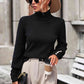 Mock Neck Ribbed Lantern Sleeve Pullover Sweater - Deals DejaVu