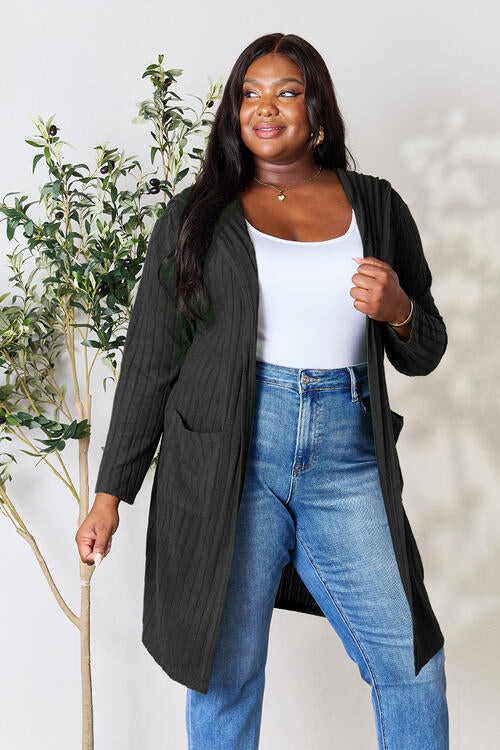 Basic Bae Full Size Ribbed Open Front Long Sleeve Cardigan