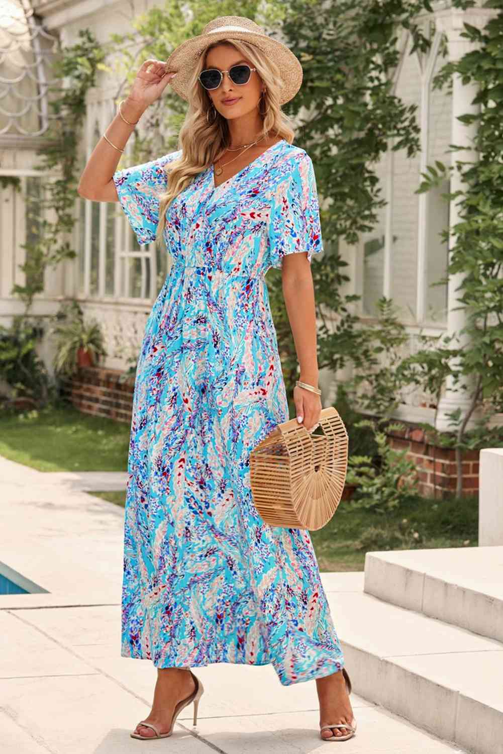 Multicolored V-Neck Maxi Dress (BWMT) T - Deals DejaVu