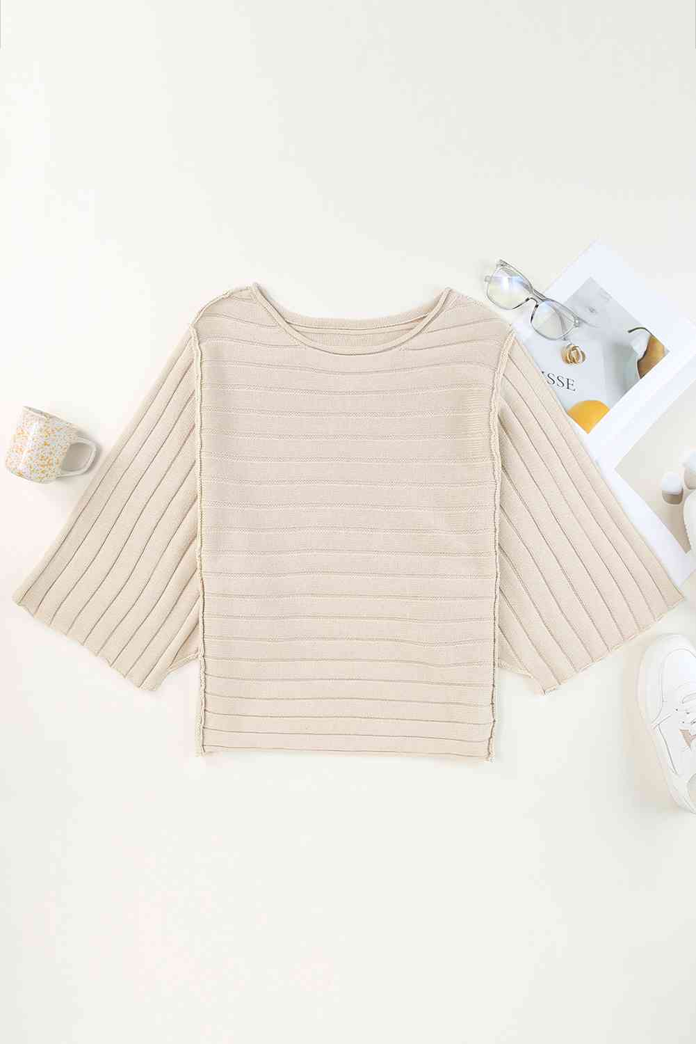 Round Neck Exposed Seams Pullover Top - Deals DejaVu