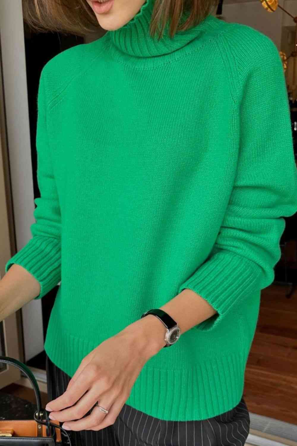 Turtle Neck Raglan Sleeve Sweater - Deals DejaVu