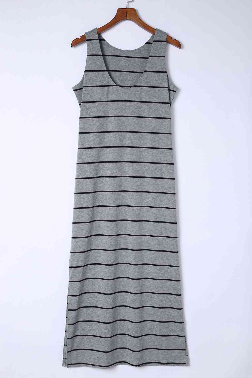 Striped Slit Sleeveless Maxi Dress (BWMT) T - Deals DejaVu