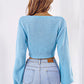 Bow V-Neck Long Sleeve Cropped Sweater