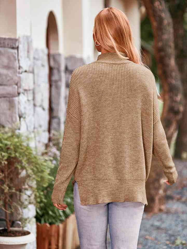 Mock Neck Dropped Shoulder Sweater - Deals DejaVu