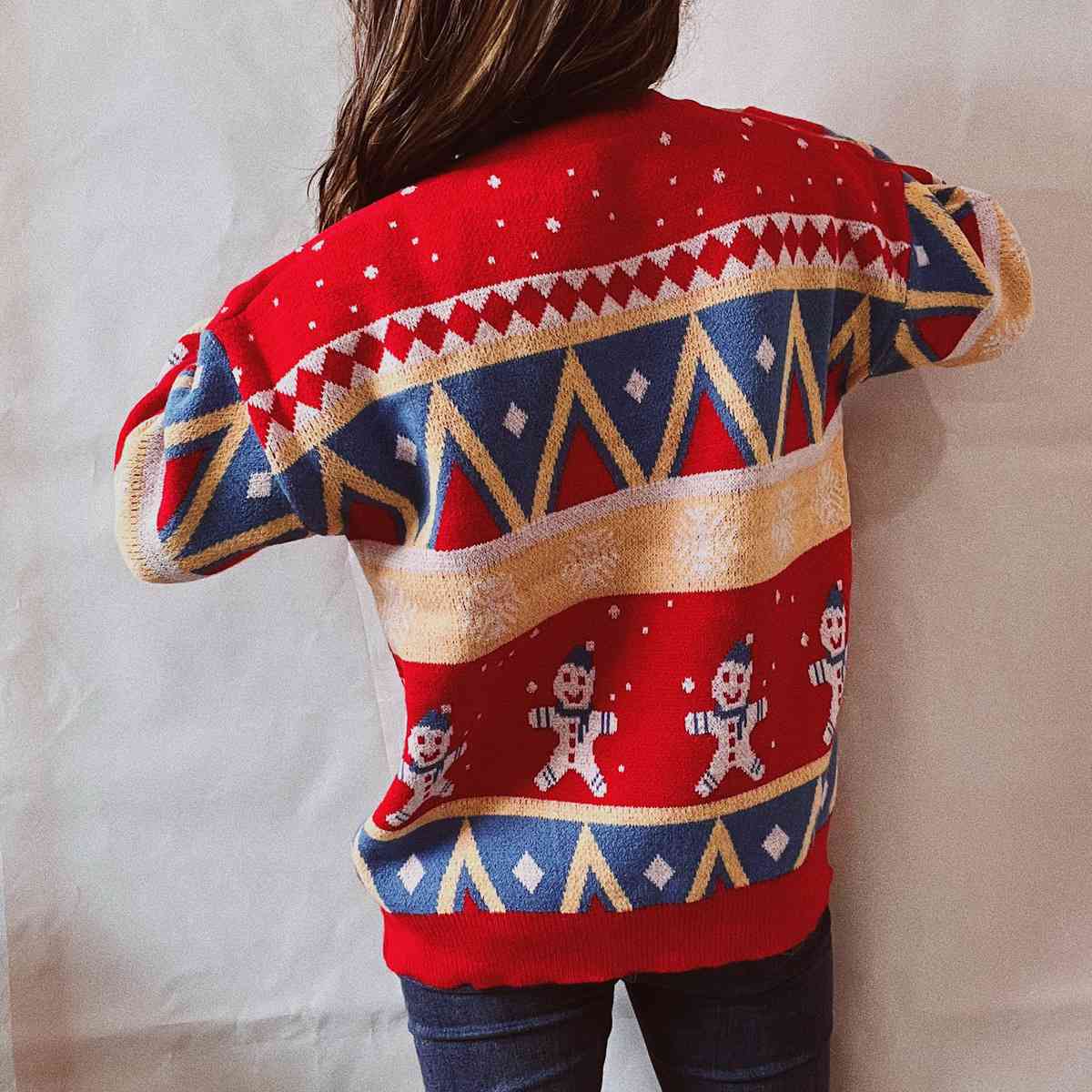 Printed Round Neck Long Sleeve Sweater - Deals DejaVu