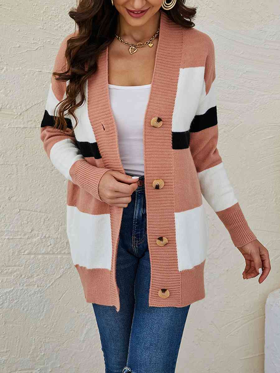 Color Block Button Down Cardigan