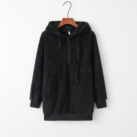 Quarter-Zip Drawstring Teddy Hoodie (BFD) T - Deals DejaVu