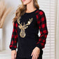 Heimish Full Size Sequin Reindeer Graphic Plaid Top