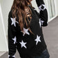 Star Pattern Lace-Up Drop Shoulder Sweater