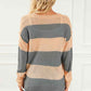 Striped Buttoned Dropped Shoulder Slit Sweater