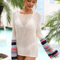 Rainbow Stripe Openwork Boat Neck Cover-Up (TB11D) T
