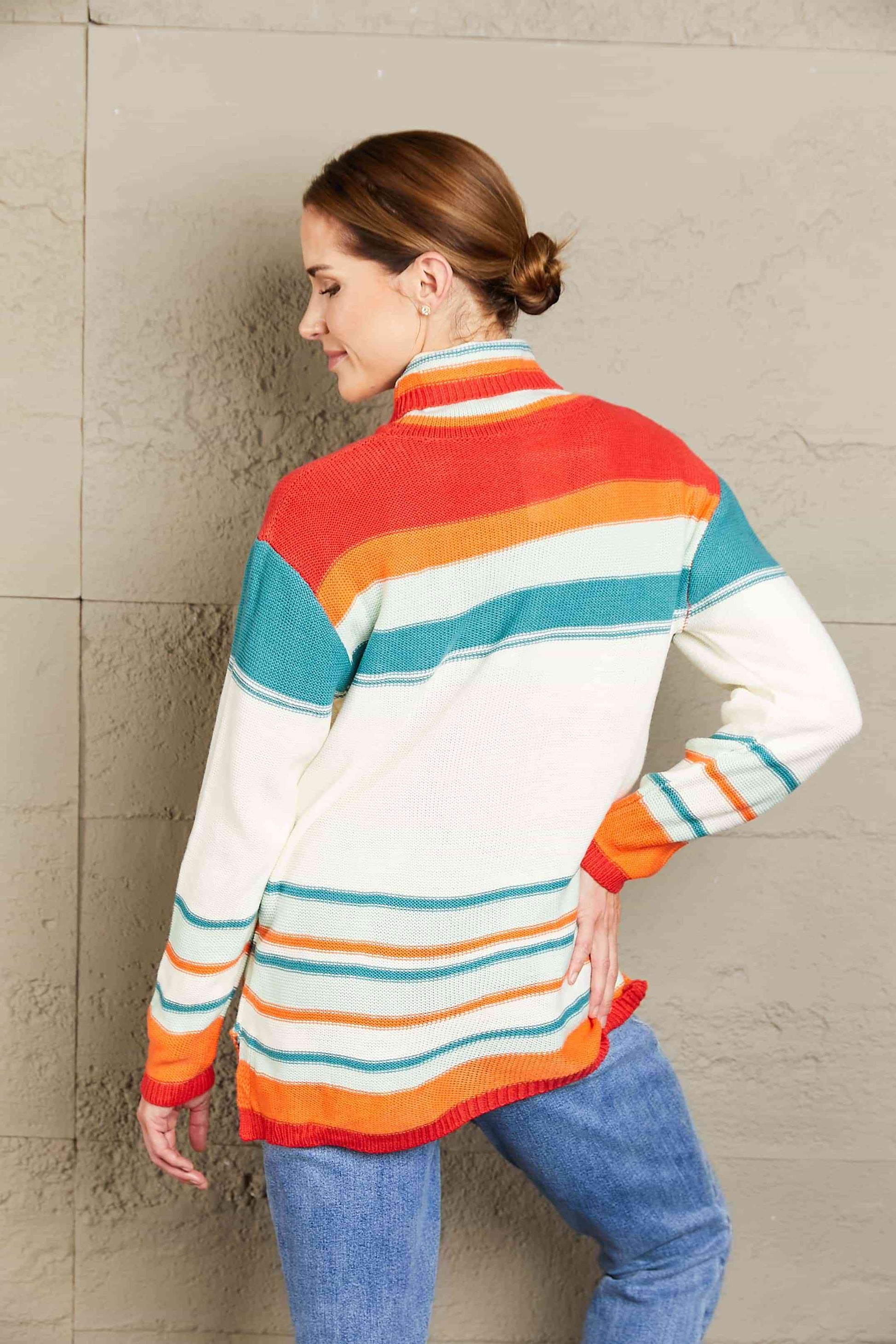 Woven Right Striped Turtleneck Drop Shoulder Sweater - Deals DejaVu