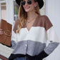 Woven Right Color Block V-Neck Button Down Cardigan