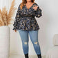 Plus Size Surplice Neck Flounce Sleeve Blouse