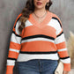 Plus Size Striped V-Neck Dropped Shoulder Sweater