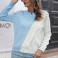Contrast Color Round Neck Long Sleeve Sweater