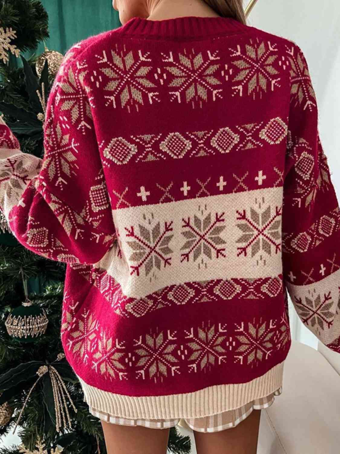 Snowflake Pattern Dropped Shoulder Sweater