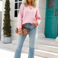 Chevron Ribbed Trim Dropped Shoulder Knit Pullover