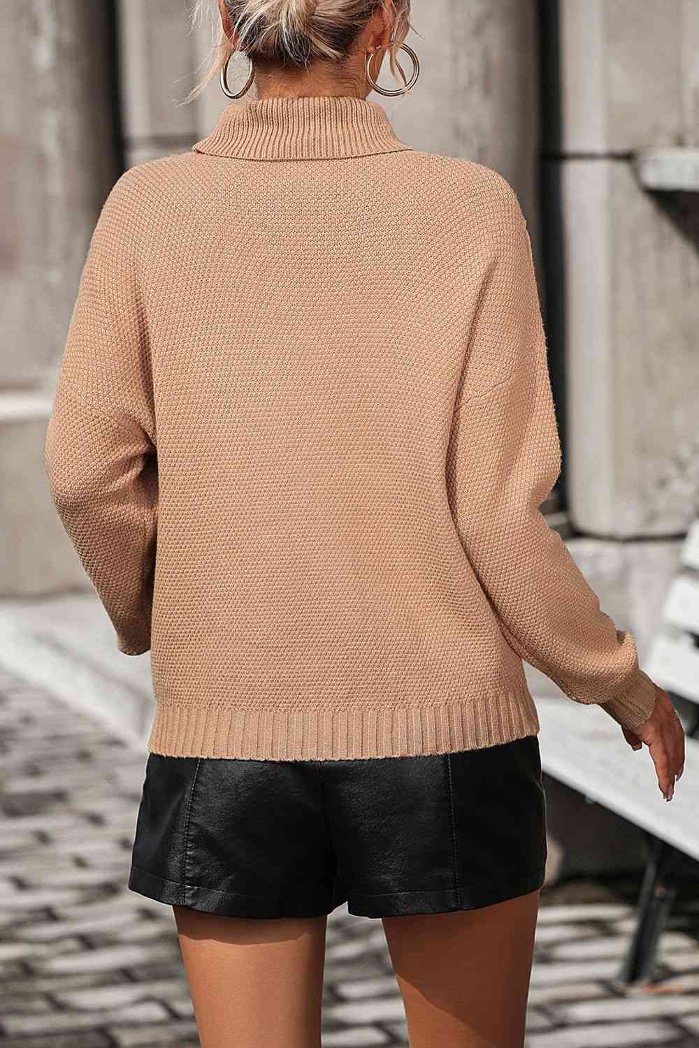 Turtle Neck Tassel Front Long Sleeve Pullover Sweater - Deals DejaVu