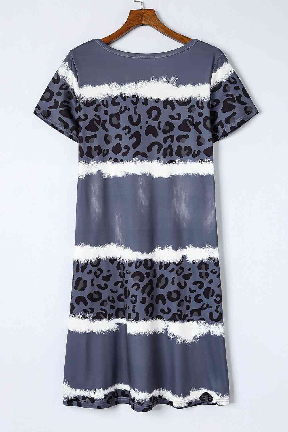 Leopard Color Block V-Neck Short Sleeve Dress (MWBT) T - Deals DejaVu