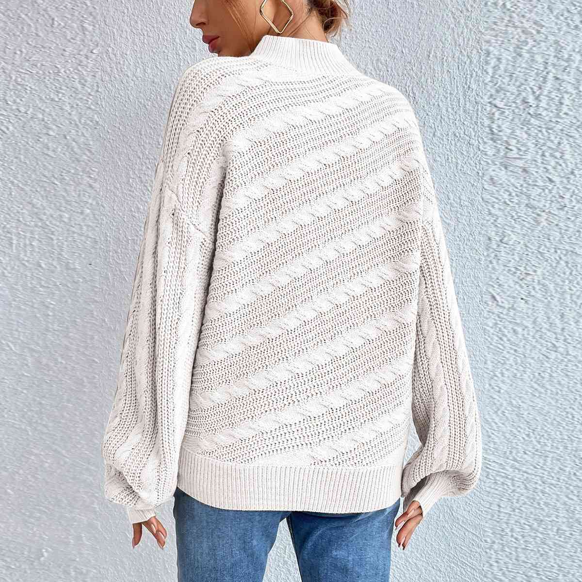 Cable-Knit Mock Neck Long Sleeve Sweater - Deals DejaVu