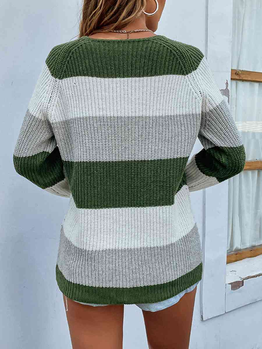 Color Block Rib-Knit Sweater - Deals DejaVu