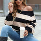Horizontal Stripe Raglan Sleeve Sweater - Deals DejaVu