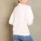 Woven Right High Neck Balloon Sleeve Rib-Knit Pullover Sweater