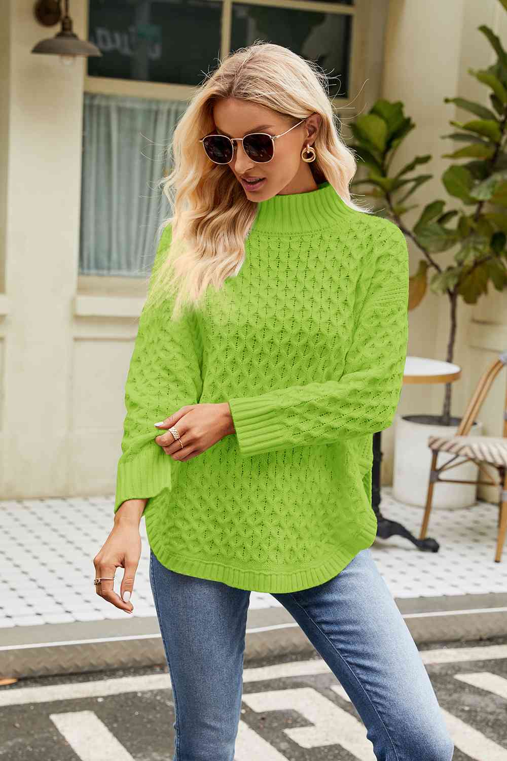 Slit Long Sleeve Mock Neck Sweater - Deals DejaVu