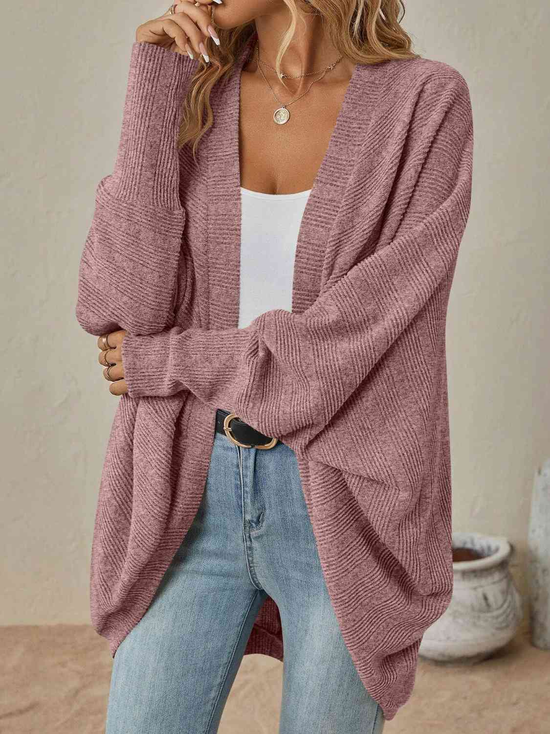 Open Front Dropped Shoulder Cardigan (BFD) T - Deals DejaVu