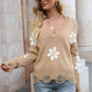 Flower Distressed Long Sleeve Sweater - Deals DejaVu