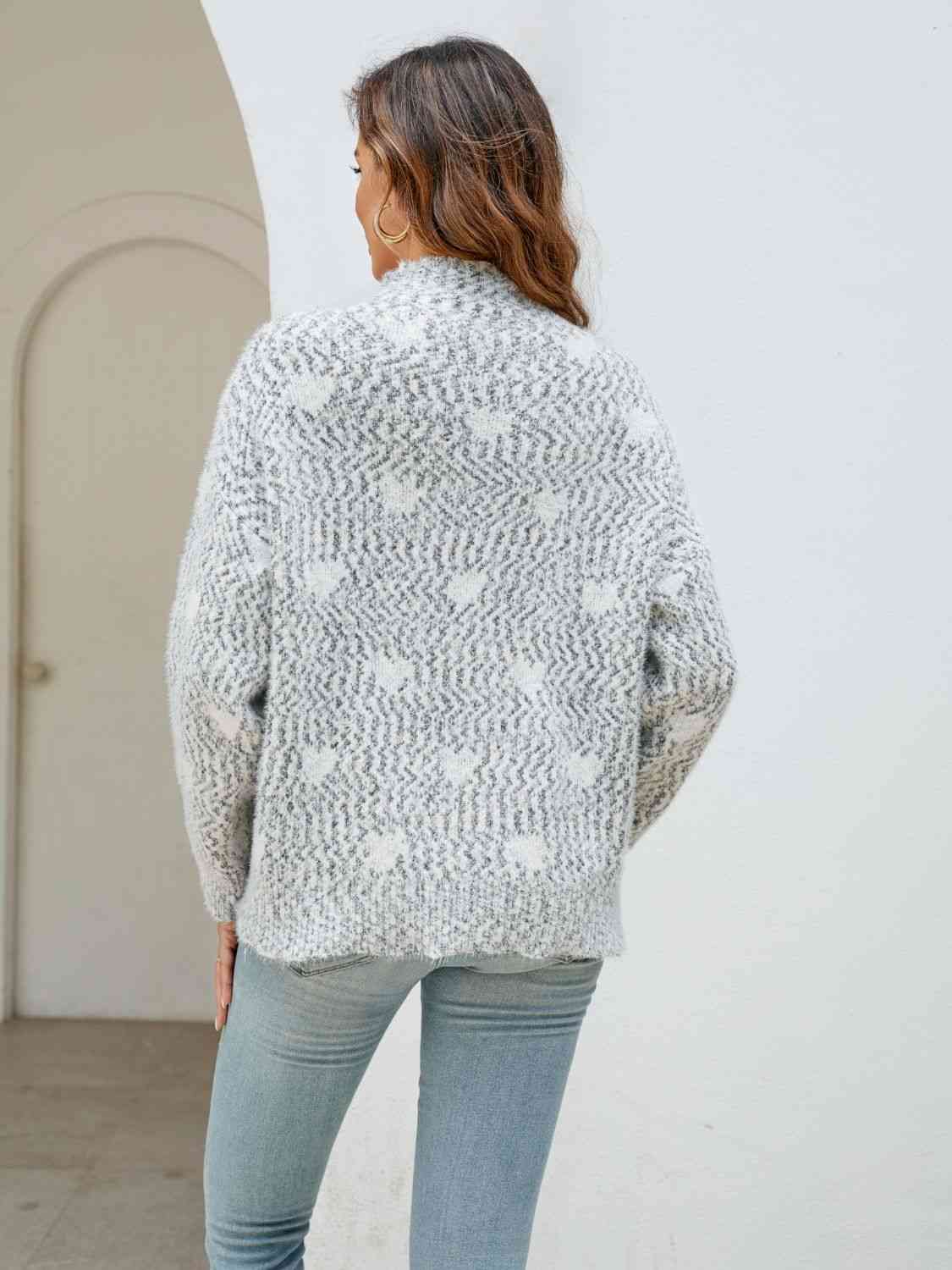 Heart Mock Neck Sweater - Deals DejaVu