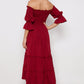 Off-Shoulder Flounce Sleeve Frill Trim Tiered Dress (BWD)(WS06)T